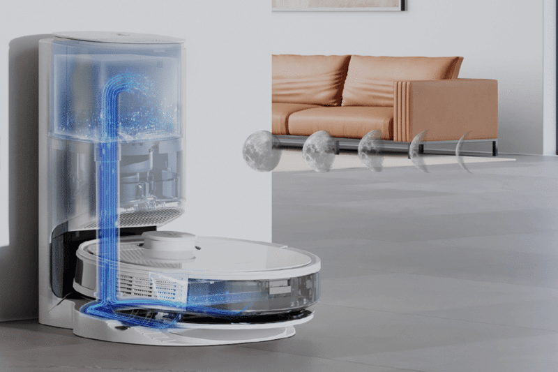 Showing how the Ecovacs Deebot N8+ auto-empty dust bin works